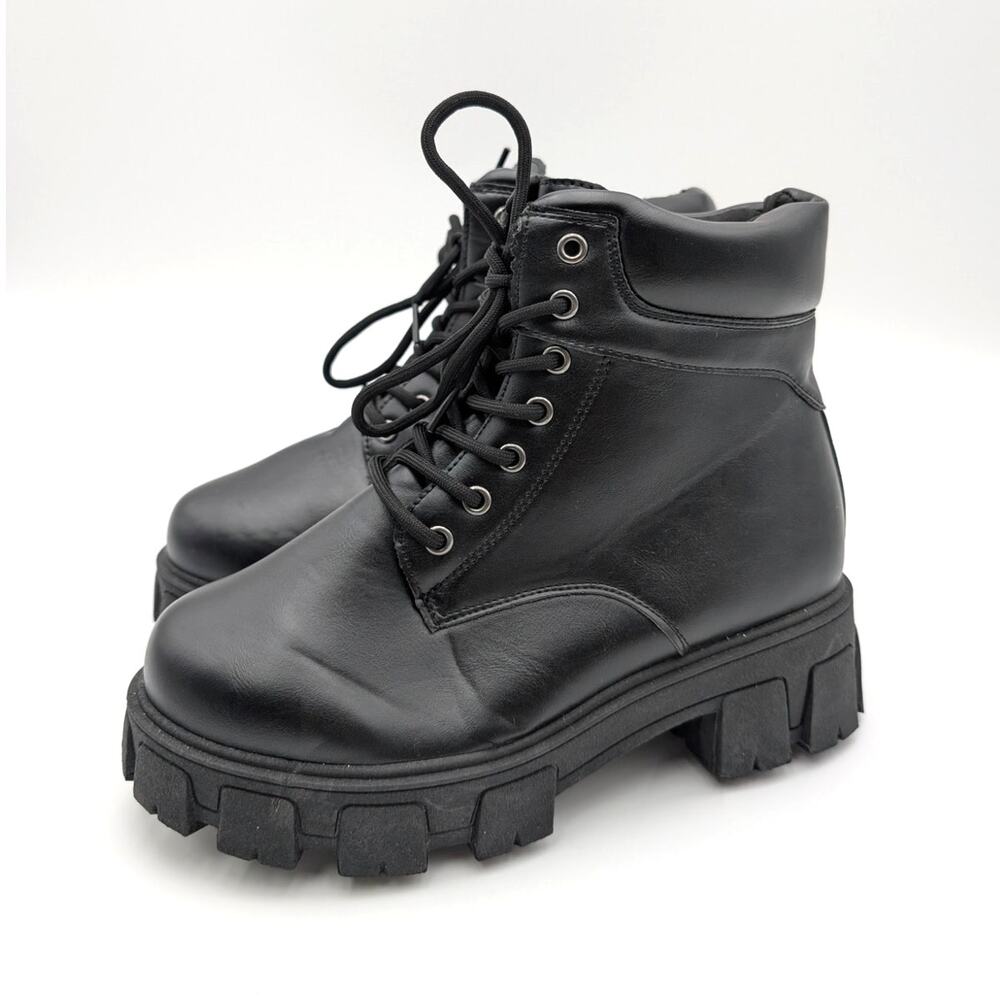 Wild Diva Lounge Presh Lace-Up Combat Boots Women's Black Size US7 EU37.5